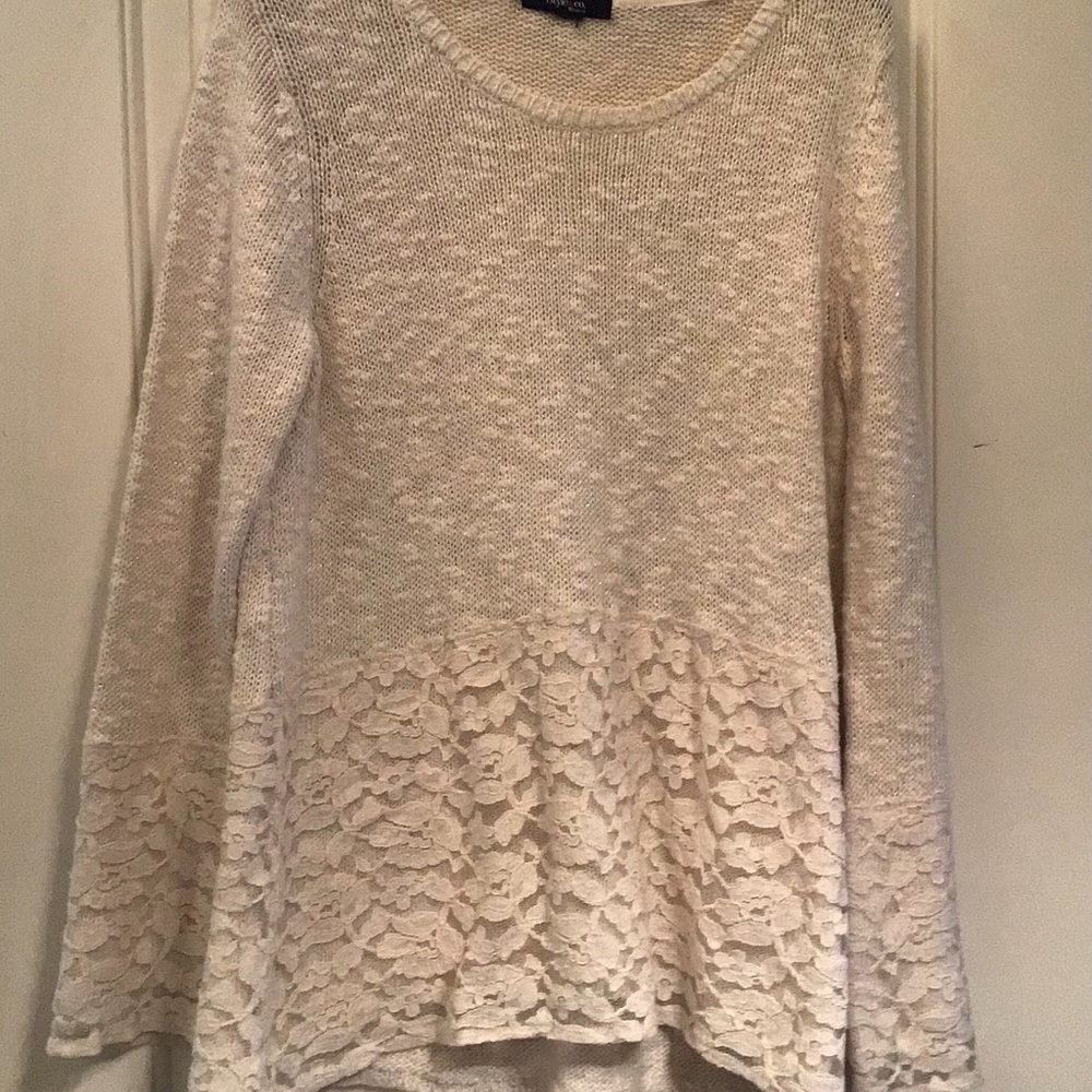 Cream, lace trim sweater Style & Co